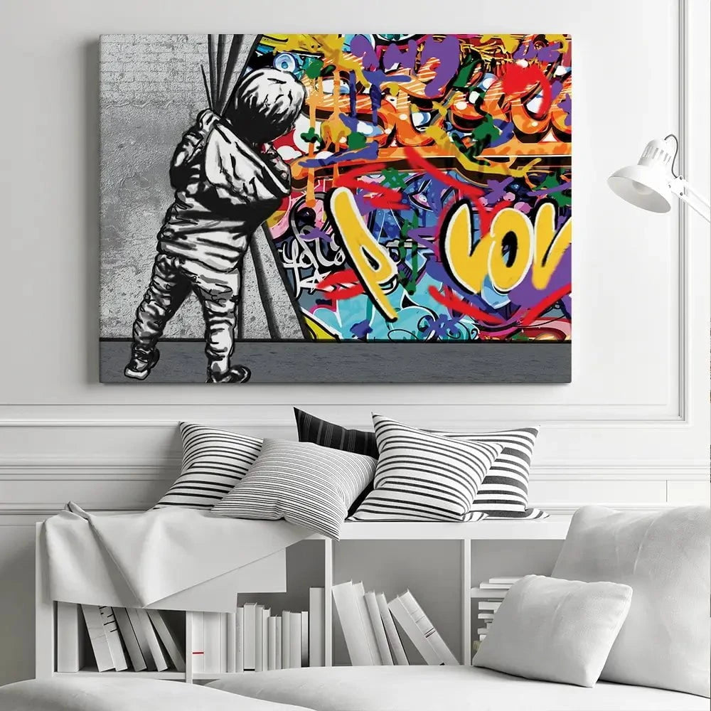 Boy Pulling Back The Curtain Canvas Print Boy Pulling Back The Curtain Canvas Print wall art product Banksy