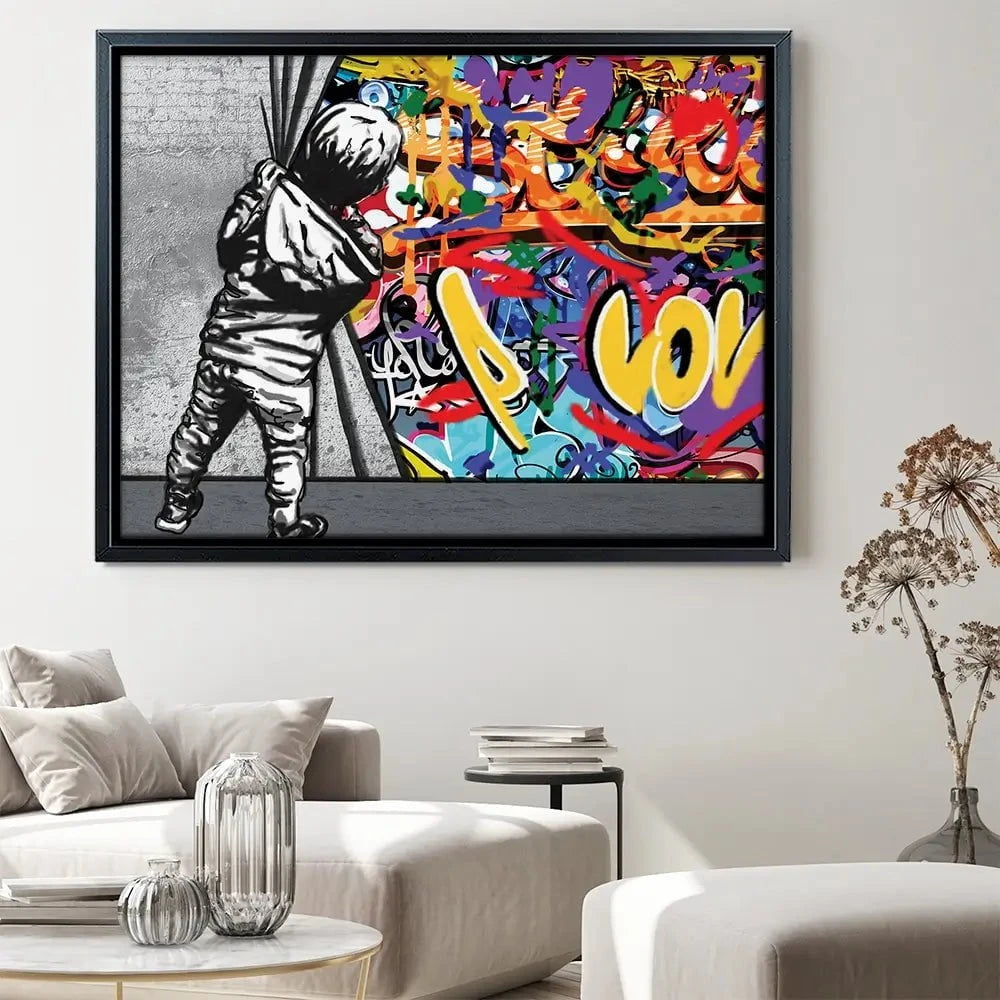 Boy Pulling Back The Curtain Canvas Print Boy Pulling Back The Curtain Canvas Print wall art product Banksy