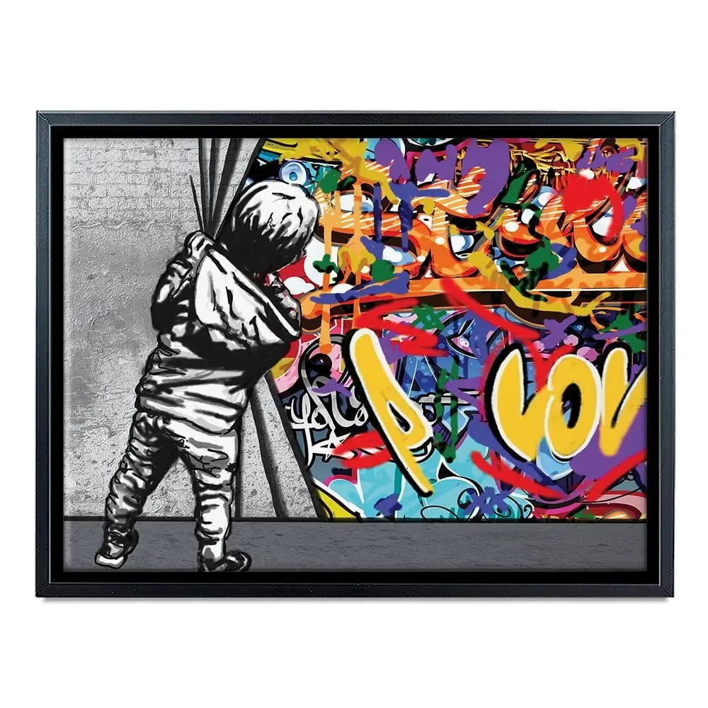 Boy Pulling Back The Curtain Canvas Print Boy Pulling Back The Curtain Canvas Print wall art product Banksy