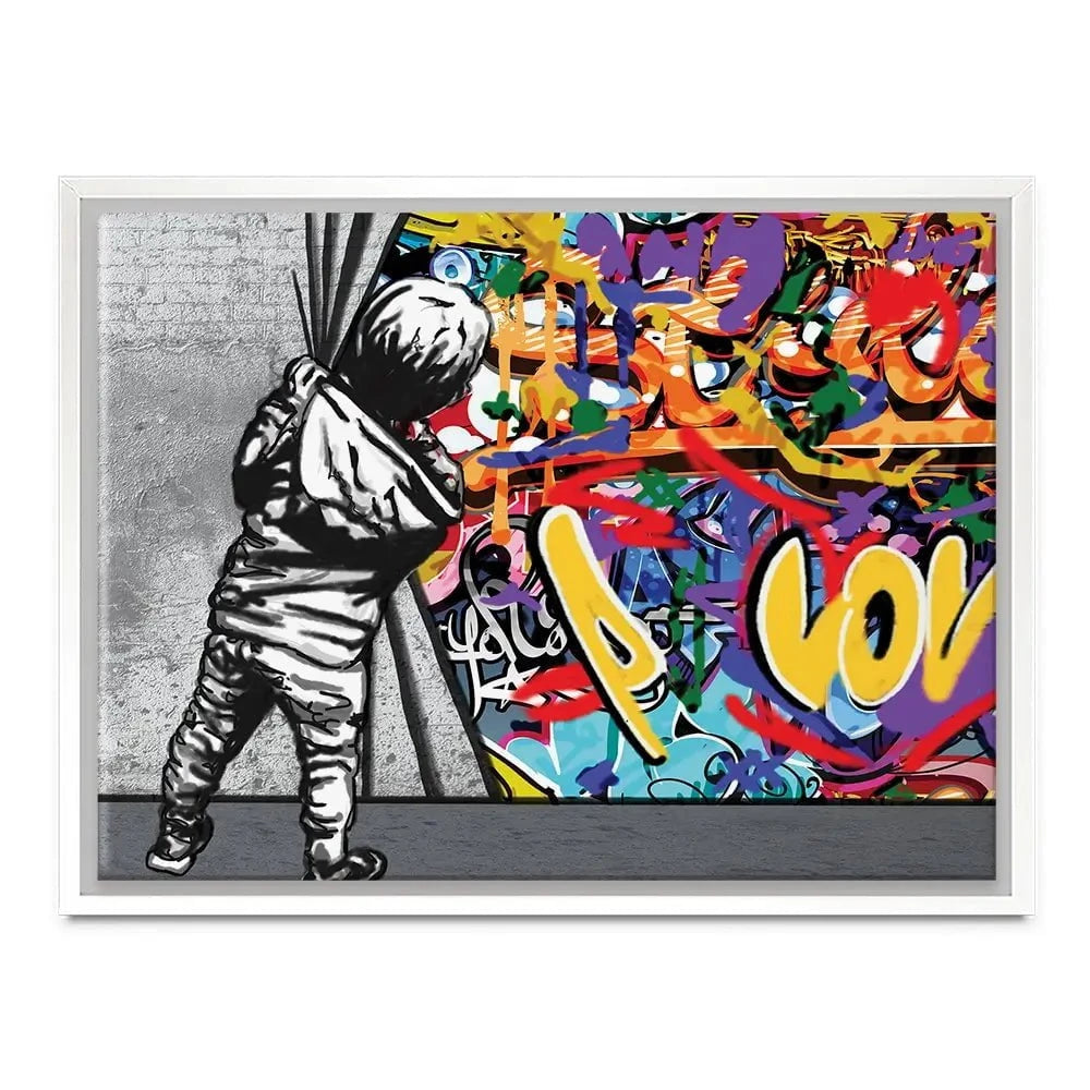 Boy Pulling Back The Curtain Canvas Print Boy Pulling Back The Curtain Canvas Print wall art product Banksy