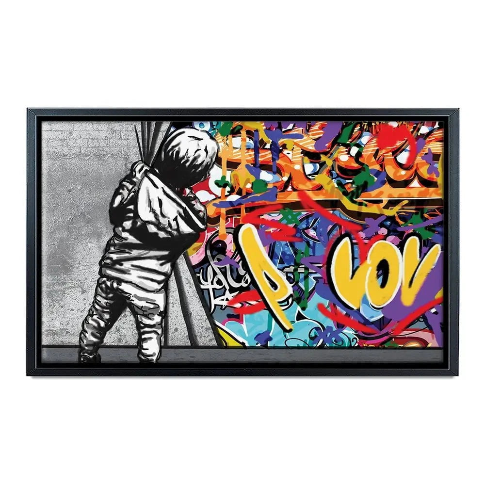 Boy Pulling Back The Curtain Canvas Print Boy Pulling Back The Curtain Canvas Print wall art product Banksy