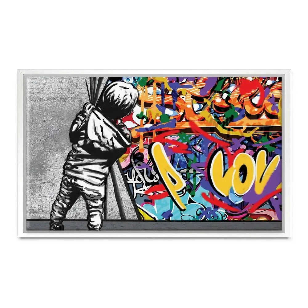 Boy Pulling Back The Curtain Canvas Print Boy Pulling Back The Curtain Canvas Print wall art product Banksy