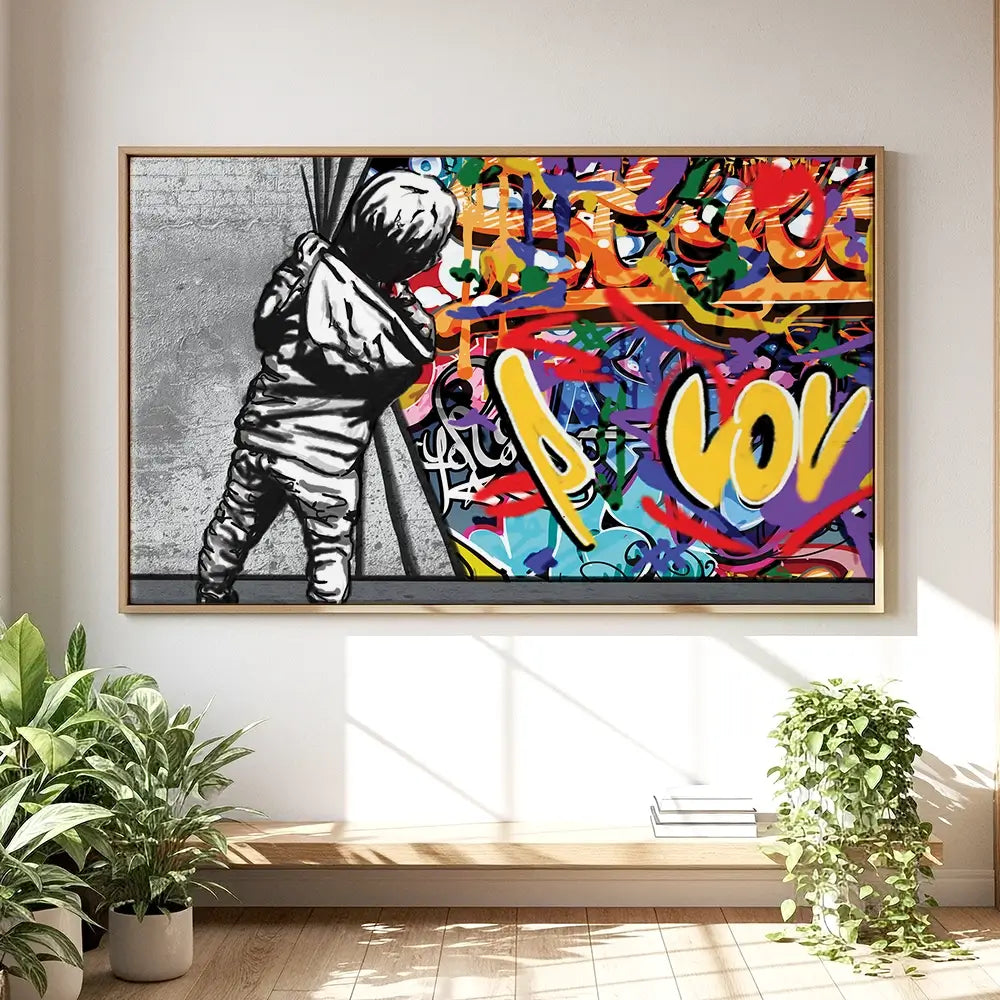 Boy Pulling Back The Curtain Oversized Canvas Print Boy Pulling Back The Curtain Oversized Canvas Print wall art product Art Print Shop