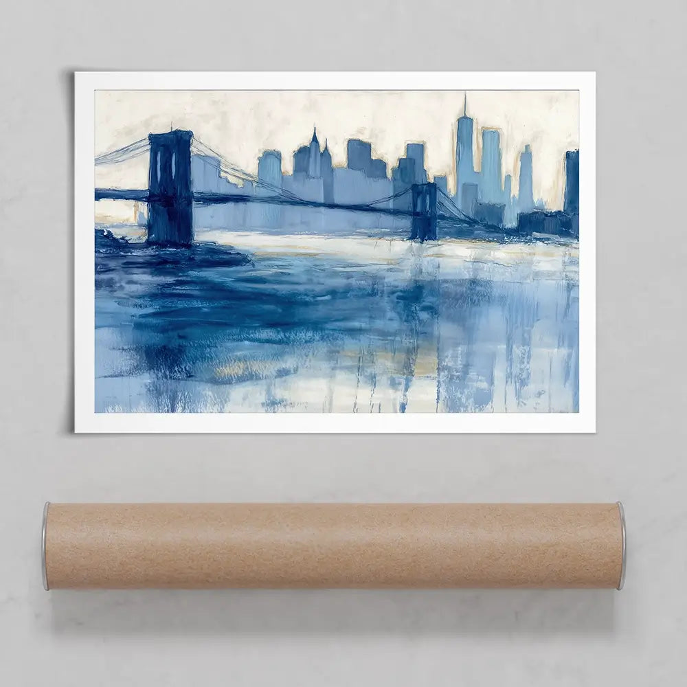 Bridge Skyline Indigo Wash Art Print Bridge Skyline Indigo Wash Art Print wall art product Chromatic Storm Studio