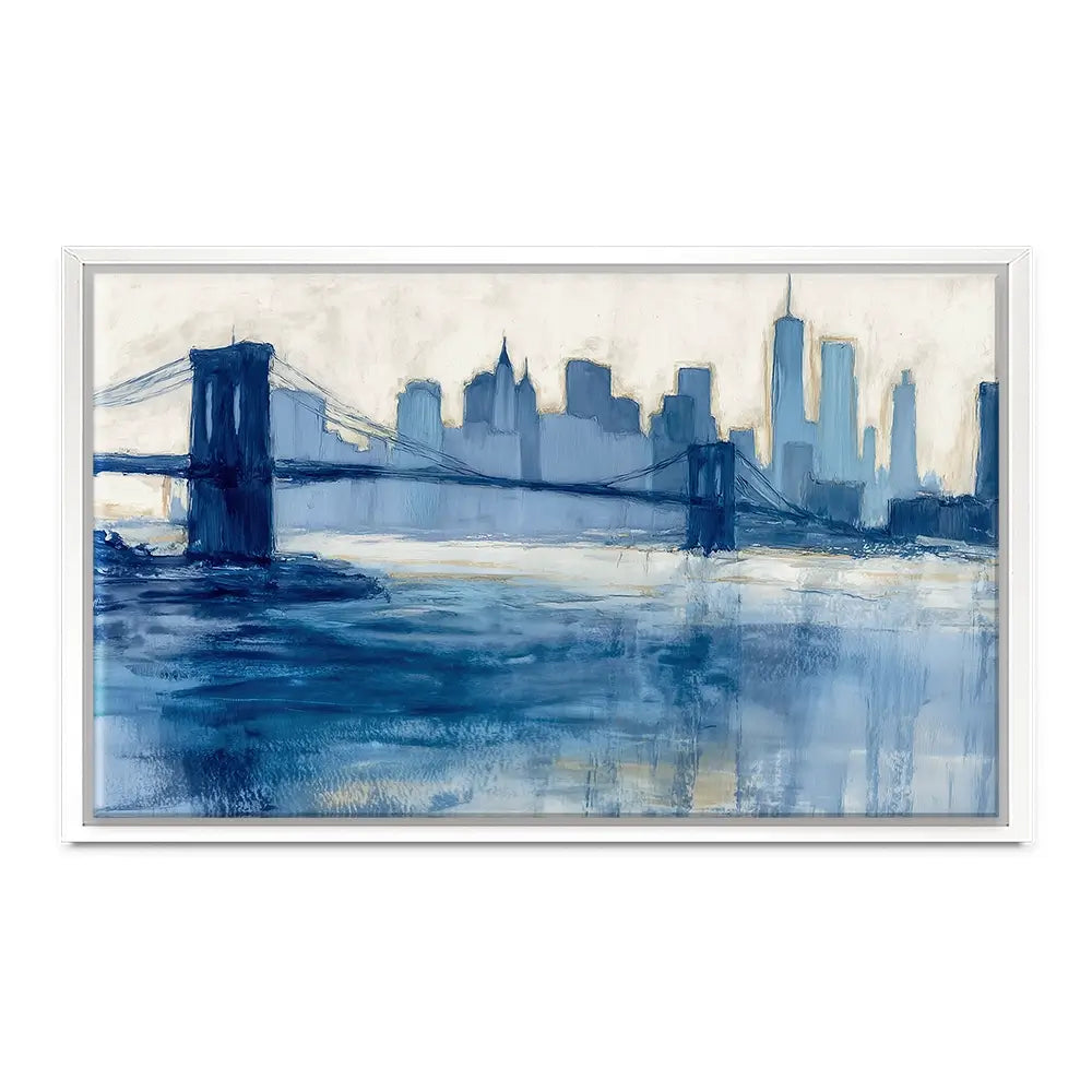 Bridge Skyline Indigo Wash Canvas Print Bridge Skyline Indigo Wash Canvas Print wall art product Chromatic Storm Studio