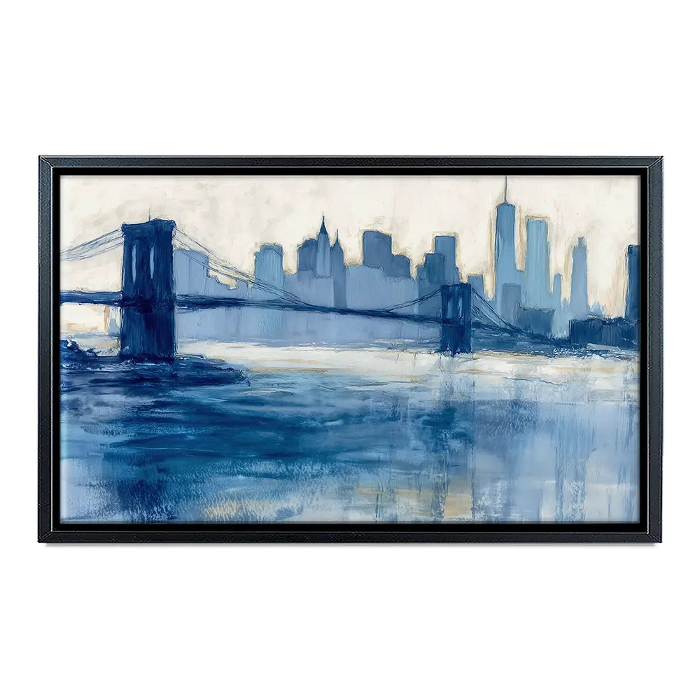 Bridge Skyline Indigo Wash Canvas Print Bridge Skyline Indigo Wash Canvas Print wall art product Chromatic Storm Studio