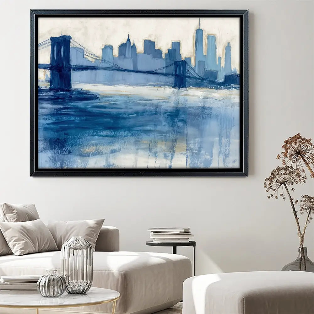 Bridge Skyline Indigo Wash Canvas Print Bridge Skyline Indigo Wash Canvas Print wall art product Chromatic Storm Studio