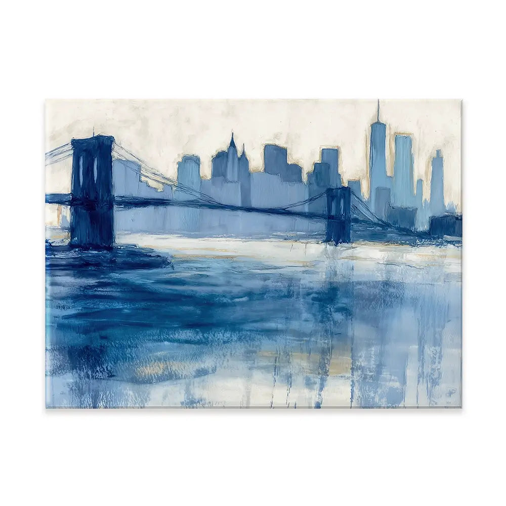 Bridge Skyline Indigo Wash Canvas Print Bridge Skyline Indigo Wash Canvas Print wall art product Chromatic Storm Studio