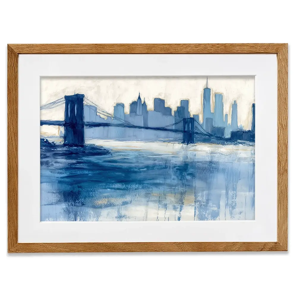 Bridge Skyline Indigo Wash Framed Art Print Bridge Skyline Indigo Wash Framed Art Print wall art product Chromatic Storm Studio