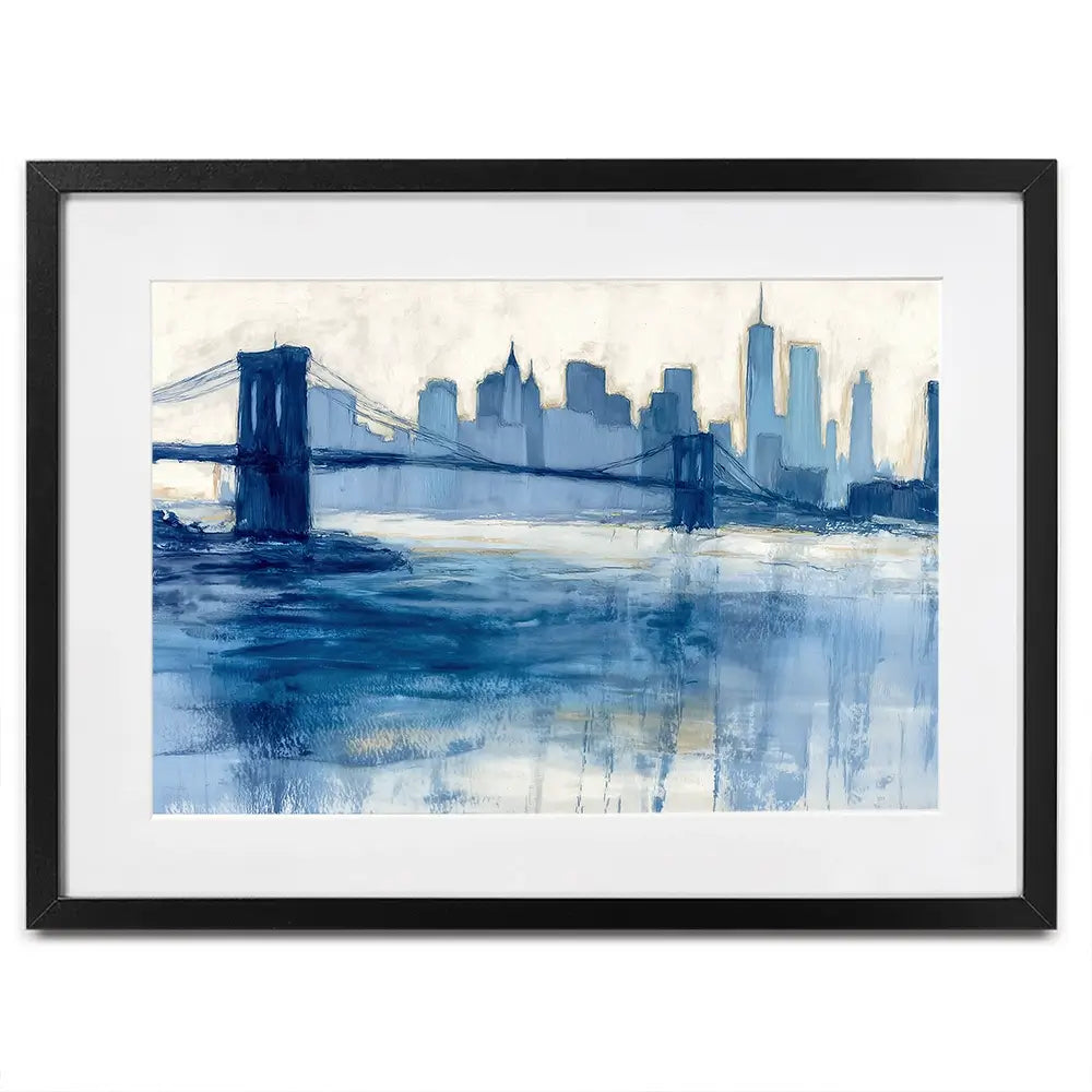 Bridge Skyline Indigo Wash Framed Art Print Bridge Skyline Indigo Wash Framed Art Print wall art product Chromatic Storm Studio