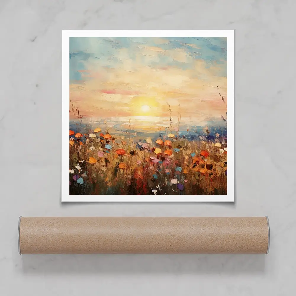 Bright Meadow Sunrise Square Art Print Bright Meadow Sunrise Square Art Print wall art product Art Print Shop