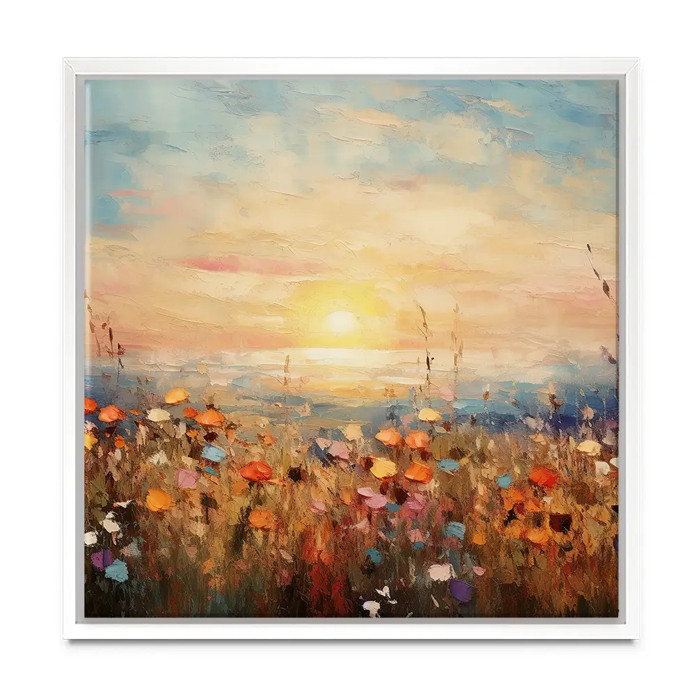 Bright Meadow Sunrise Square Canvas Print Bright Meadow Sunrise Square Canvas Print wall art product Art Print Shop