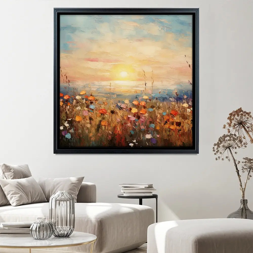 Bright Meadow Sunrise Square Canvas Print Bright Meadow Sunrise Square Canvas Print wall art product Art Print Shop