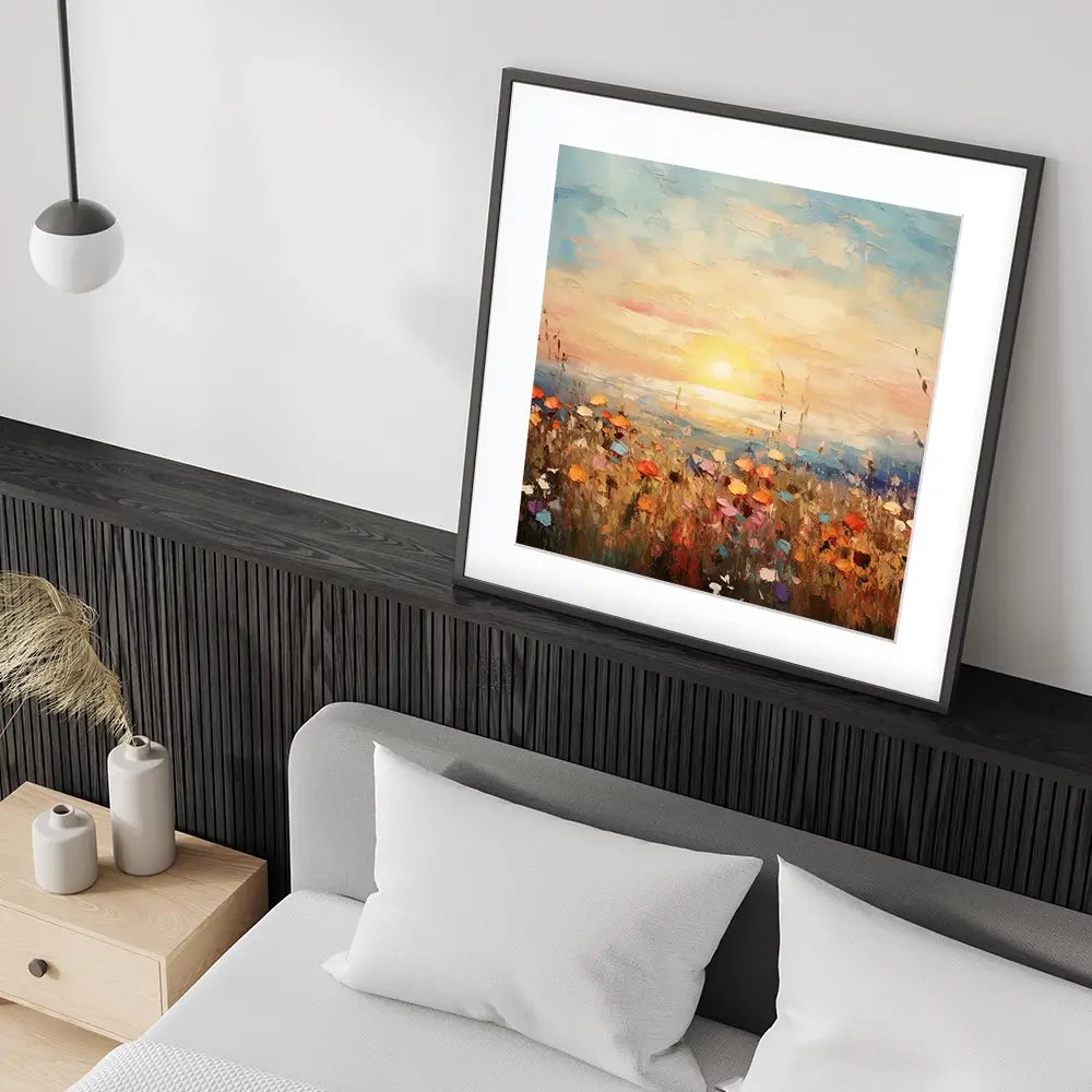 Bright Meadow Sunrise Square Framed Art Print Bright Meadow Sunrise Square Framed Art Print wall art product Art Print Shop
