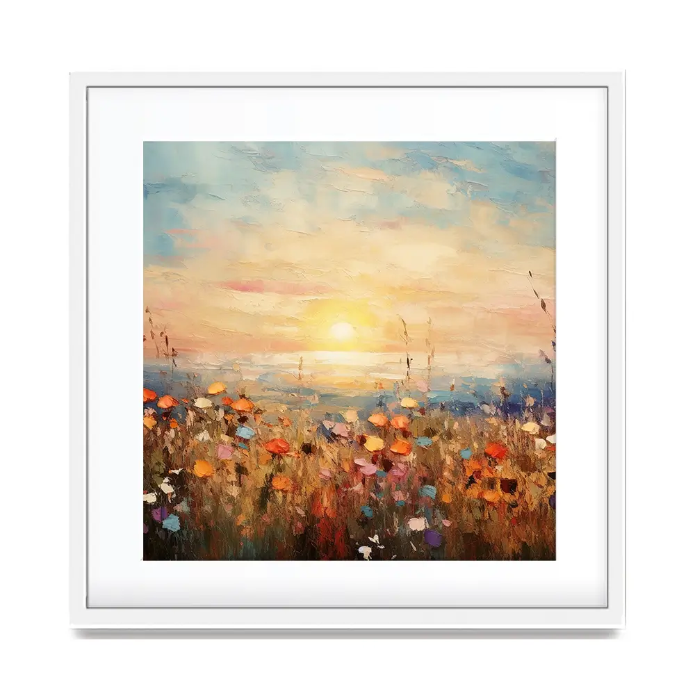 Bright Meadow Sunrise Square Framed Art Print Bright Meadow Sunrise Square Framed Art Print wall art product Art Print Shop
