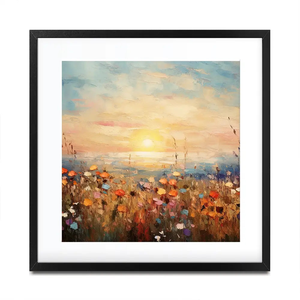 Bright Meadow Sunrise Square Framed Art Print Bright Meadow Sunrise Square Framed Art Print wall art product Art Print Shop