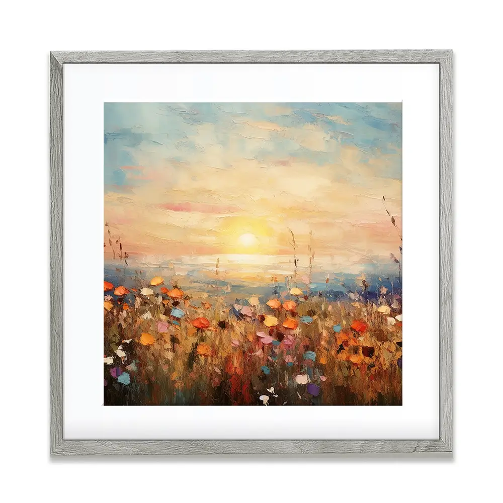 Bright Meadow Sunrise Square Framed Art Print Bright Meadow Sunrise Square Framed Art Print wall art product Art Print Shop