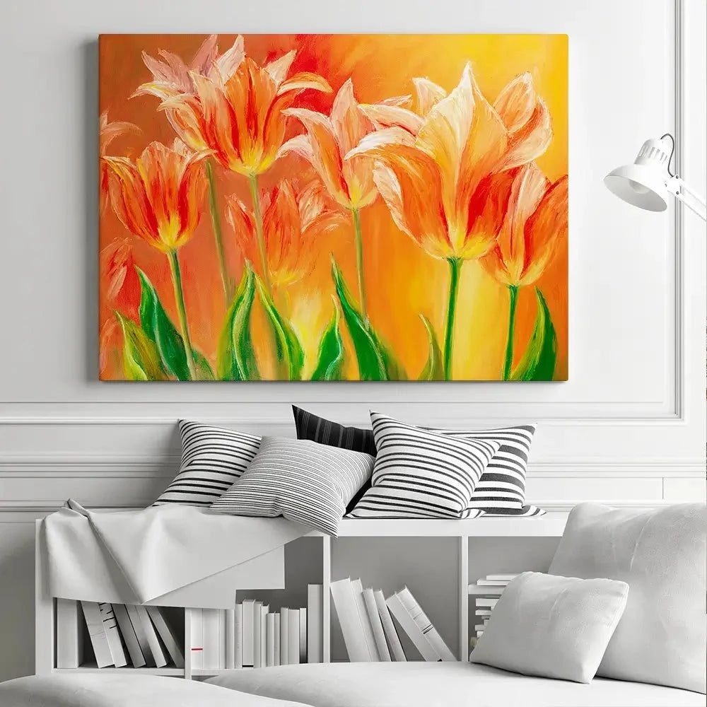 Bright Orange Tulips Canvas Print Bright Orange Tulips Canvas Print wall art product Valenty / Shutterstock