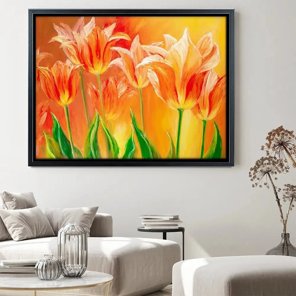 Bright Orange Tulips Canvas Print Bright Orange Tulips Canvas Print wall art product Valenty / Shutterstock