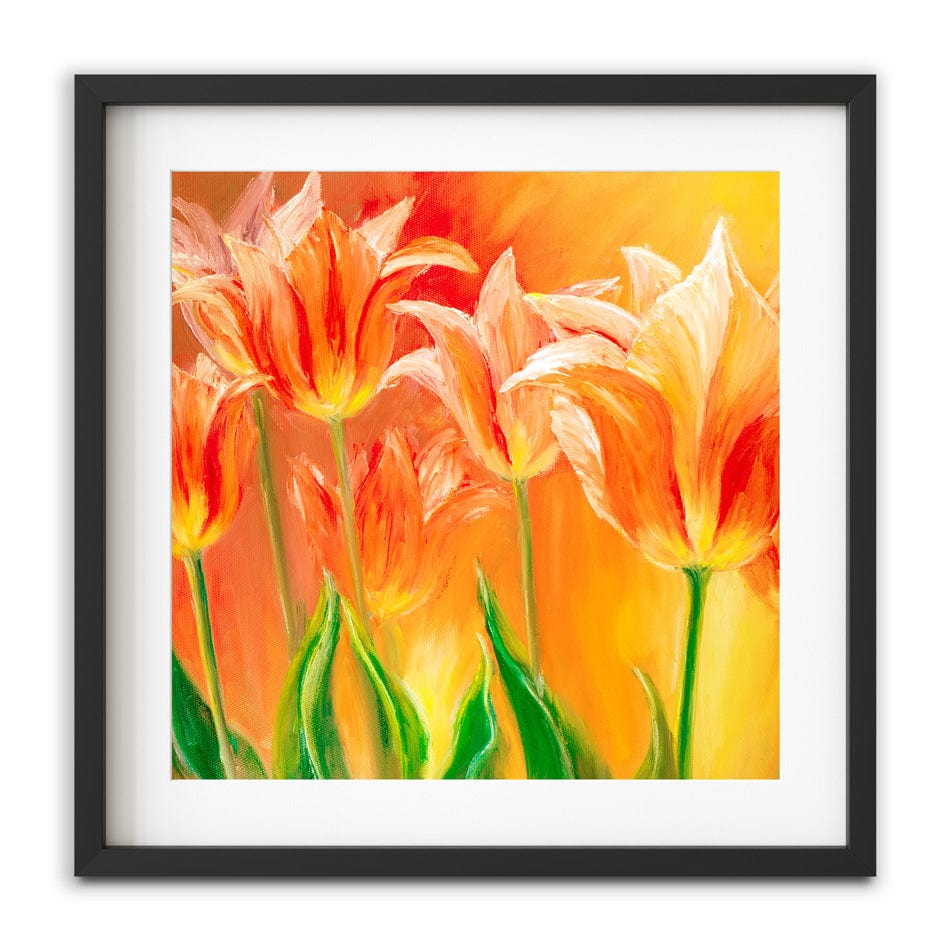Bright Orange Tulips Square Framed Art Print wall art product Valenty / Shutterstock