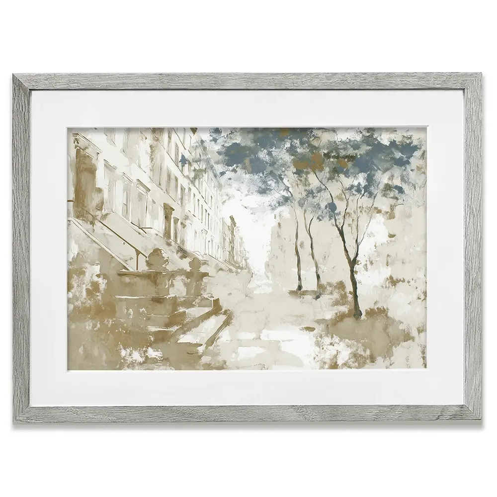Brownstone Street Autumn Framed Art Print Brownstone Street Autumn Framed Art Print wall art product Chromatic Storm Studio