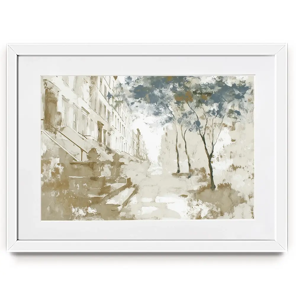 Brownstone Street Autumn Framed Art Print Brownstone Street Autumn Framed Art Print wall art product Chromatic Storm Studio