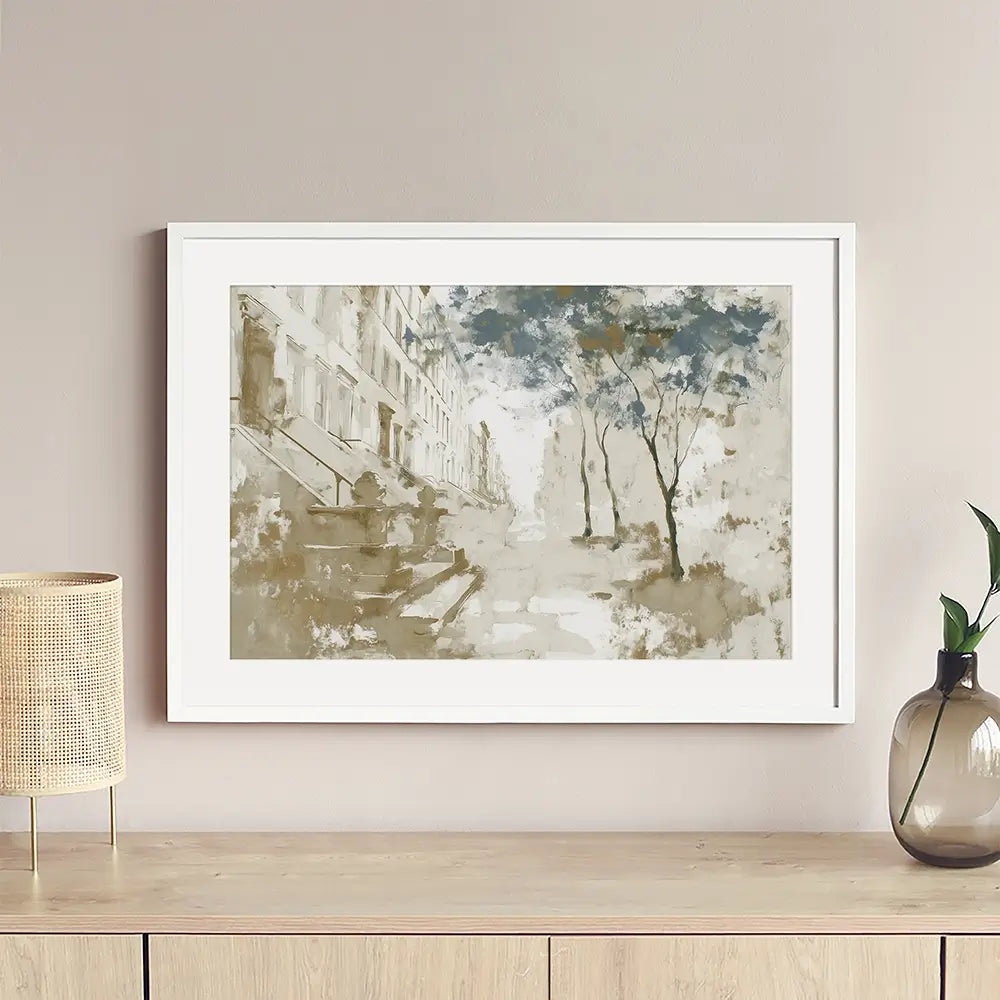 Brownstone Street Autumn Framed Art Print Brownstone Street Autumn Framed Art Print wall art product Chromatic Storm Studio