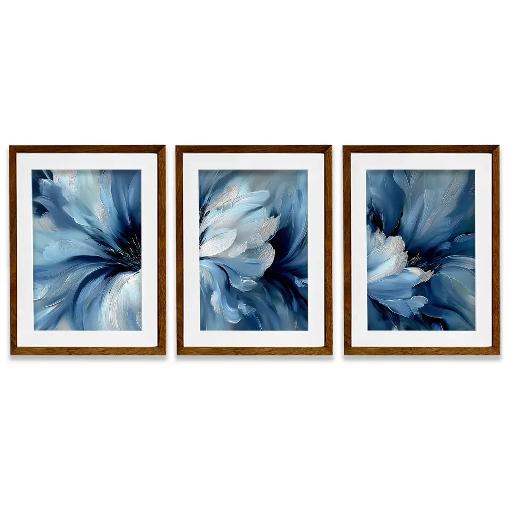 Brushed Blue Flowers Framed Art Print Trio Brushed Blue Flowers Framed Art Print Trio wall art product IAmHomeStudio