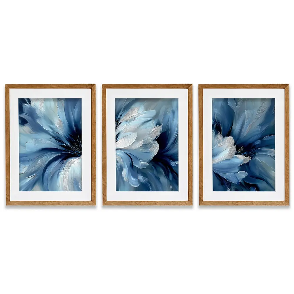 Brushed Blue Flowers Framed Art Print Trio Brushed Blue Flowers Framed Art Print Trio wall art product IAmHomeStudio