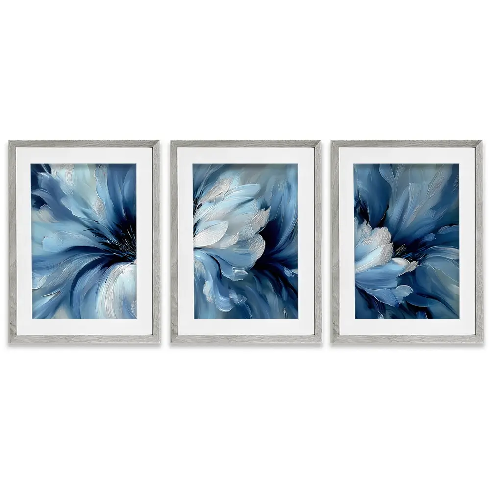 Brushed Blue Flowers Framed Art Print Trio Brushed Blue Flowers Framed Art Print Trio wall art product IAmHomeStudio