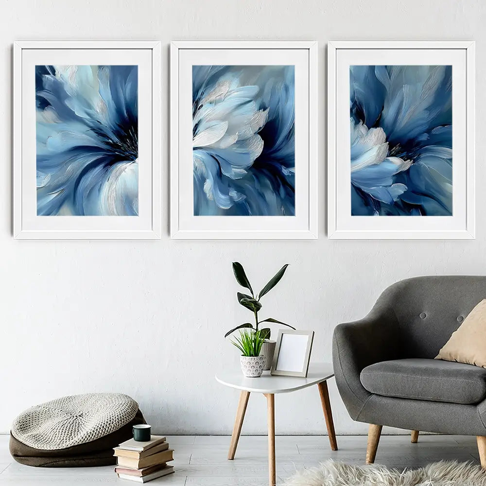 Brushed Blue Flowers Framed Art Print Trio Brushed Blue Flowers Framed Art Print Trio wall art product IAmHomeStudio