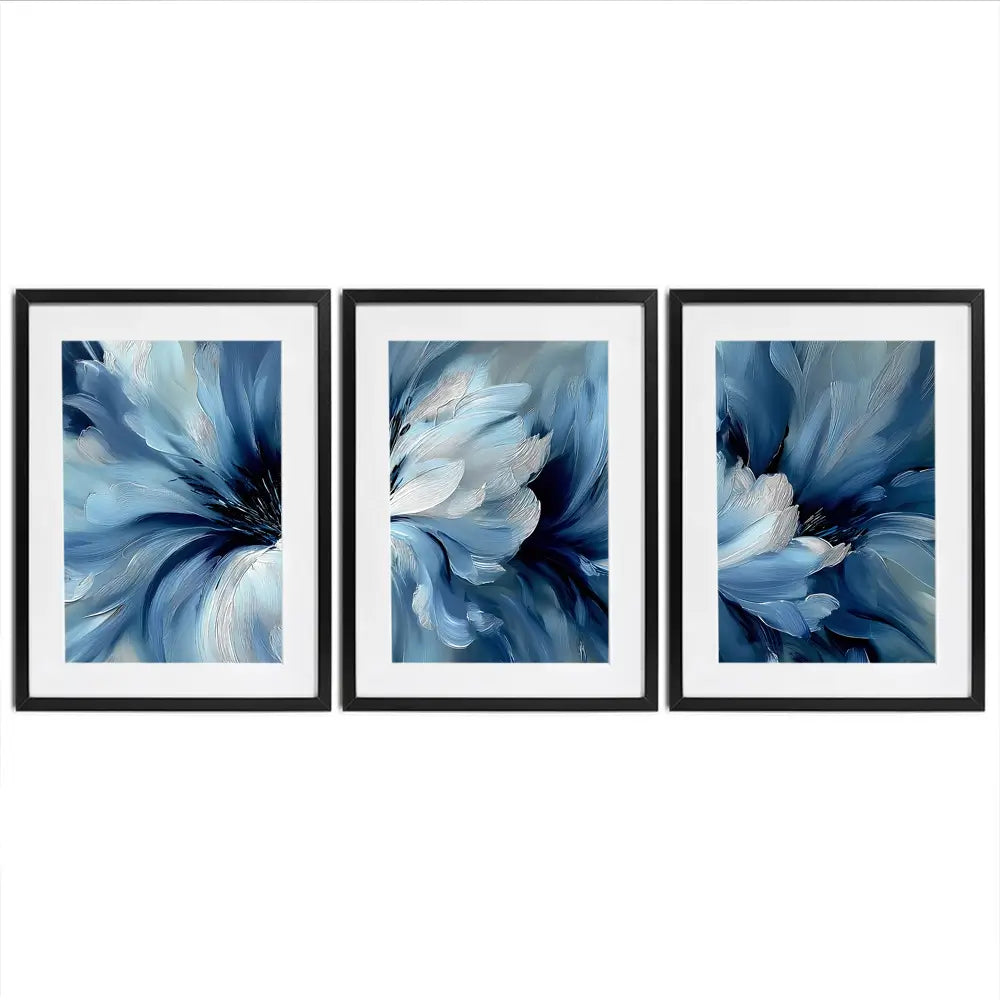 Brushed Blue Flowers Framed Art Print Trio Brushed Blue Flowers Framed Art Print Trio wall art product IAmHomeStudio