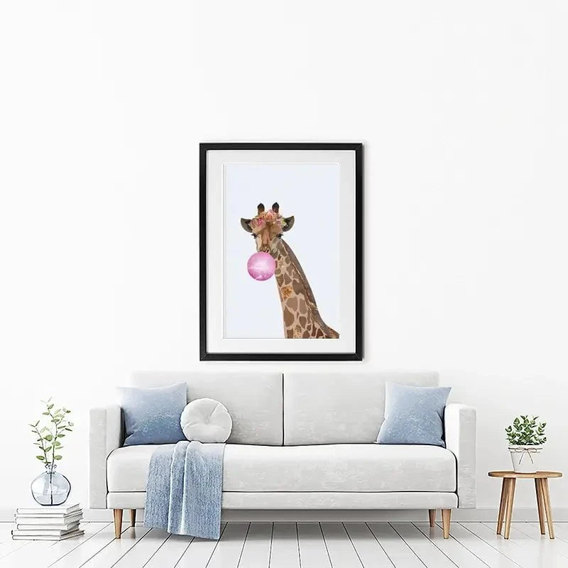 Bubblegum Giraffe Framed Art Print Bubblegum Giraffe Framed Art Print wall art product Sarah Manovski