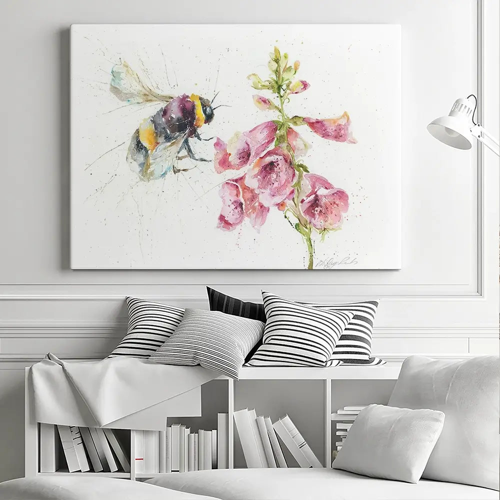 Bumble Bee And Foxglove 3 Canvas Print Bumble Bee And Foxglove 3 Canvas Print wall art product Nicola Jane Rowles