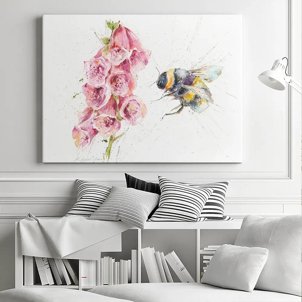 Bumble Bee And Foxglove Canvas Print Bumble Bee And Foxglove Canvas Print wall art product Nicola Jane Rowles
