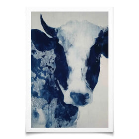 Calm Cow Portrait In Blue Art Print Calm Cow Portrait In Blue Art Print wall art product Chromatic Storm Studio