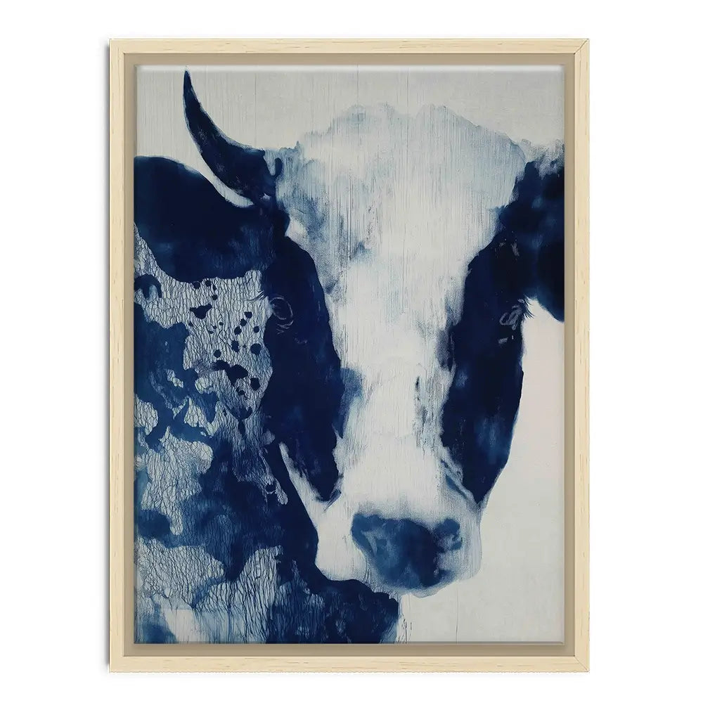 Calm Cow Portrait In Blue Canvas Print Calm Cow Portrait In Blue Canvas Print wall art product Chromatic Storm Studio