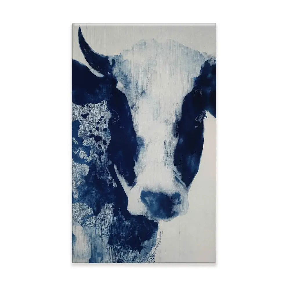 Calm Cow Portrait In Blue Canvas Print Calm Cow Portrait In Blue Canvas Print wall art product Chromatic Storm Studio