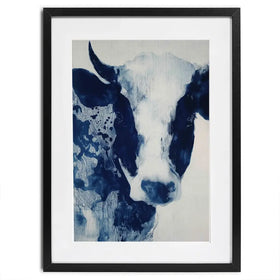 Calm Cow Portrait In Blue Framed Art Print Calm Cow Portrait In Blue Framed Art Print wall art product Chromatic Storm Studio