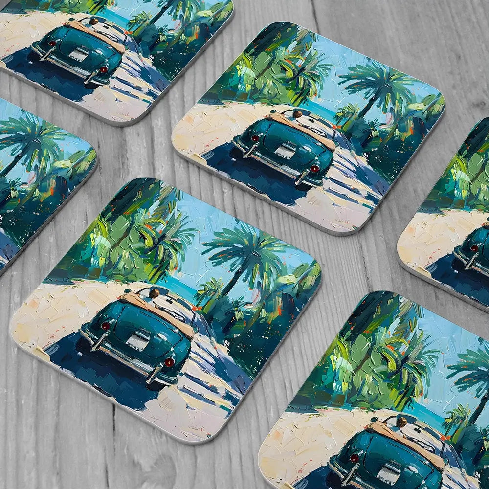 Car On The Beach Coaster Set Car On The Beach Coaster Set wall art product Elena Avanesova