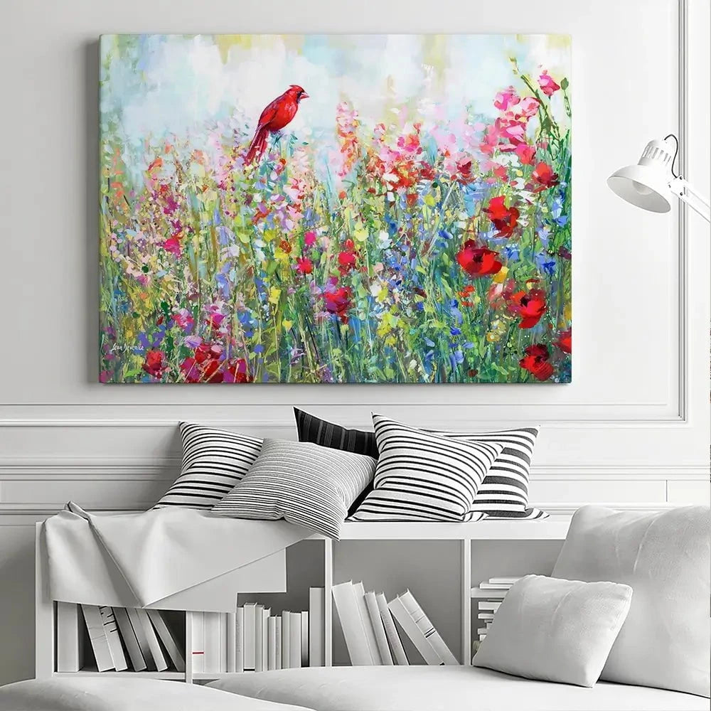 Cardinal Among The Wildflowers Canvas Print Cardinal Among The Wildflowers Canvas Print wall art product Leon Devenice