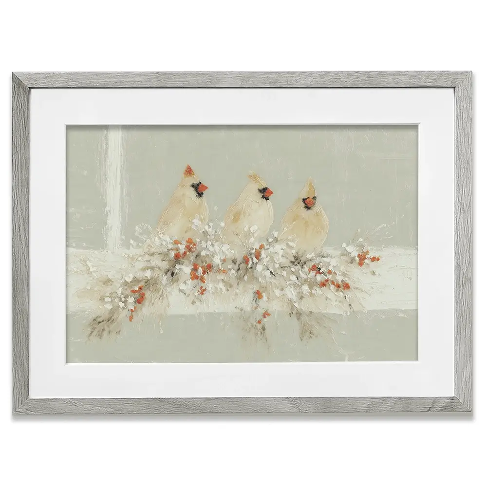 Cardinal Berry Garland Framed Art Print Cardinal Berry Garland Framed Art Print wall art product Chromatic Storm Studio
