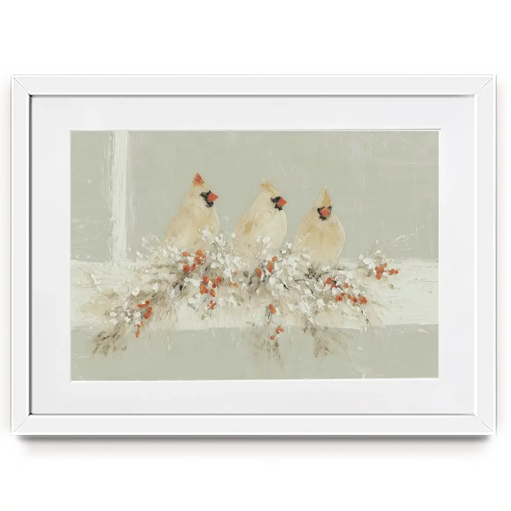 Cardinal Berry Garland Framed Art Print Cardinal Berry Garland Framed Art Print wall art product Chromatic Storm Studio