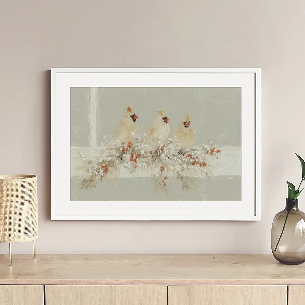 Cardinal Berry Garland Framed Art Print Cardinal Berry Garland Framed Art Print wall art product Chromatic Storm Studio