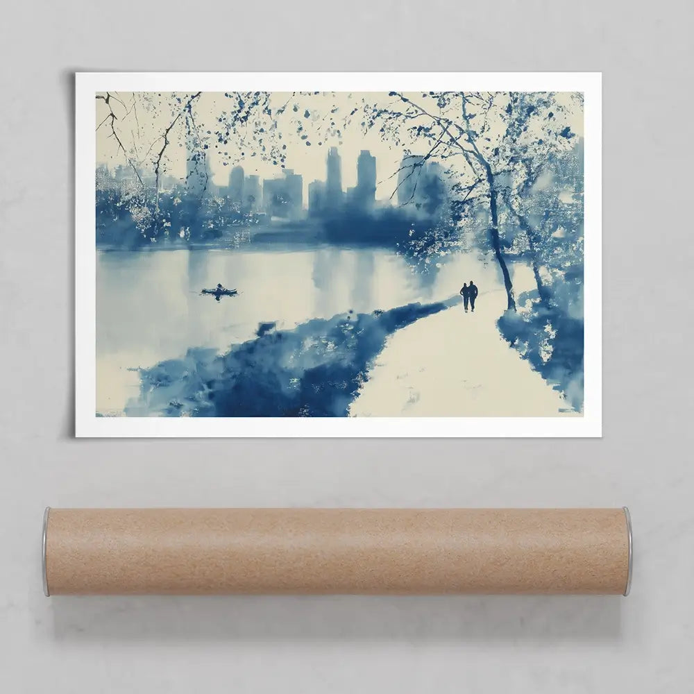 Central Park Lakeside Winter Path Art Print Central Park Lakeside Winter Path Art Print wall art product Chromatic Storm Studio