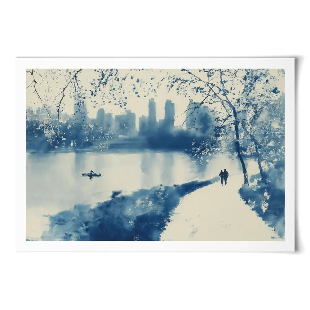 Central Park Lakeside Winter Path Art Print Central Park Lakeside Winter Path Art Print wall art product Chromatic Storm Studio