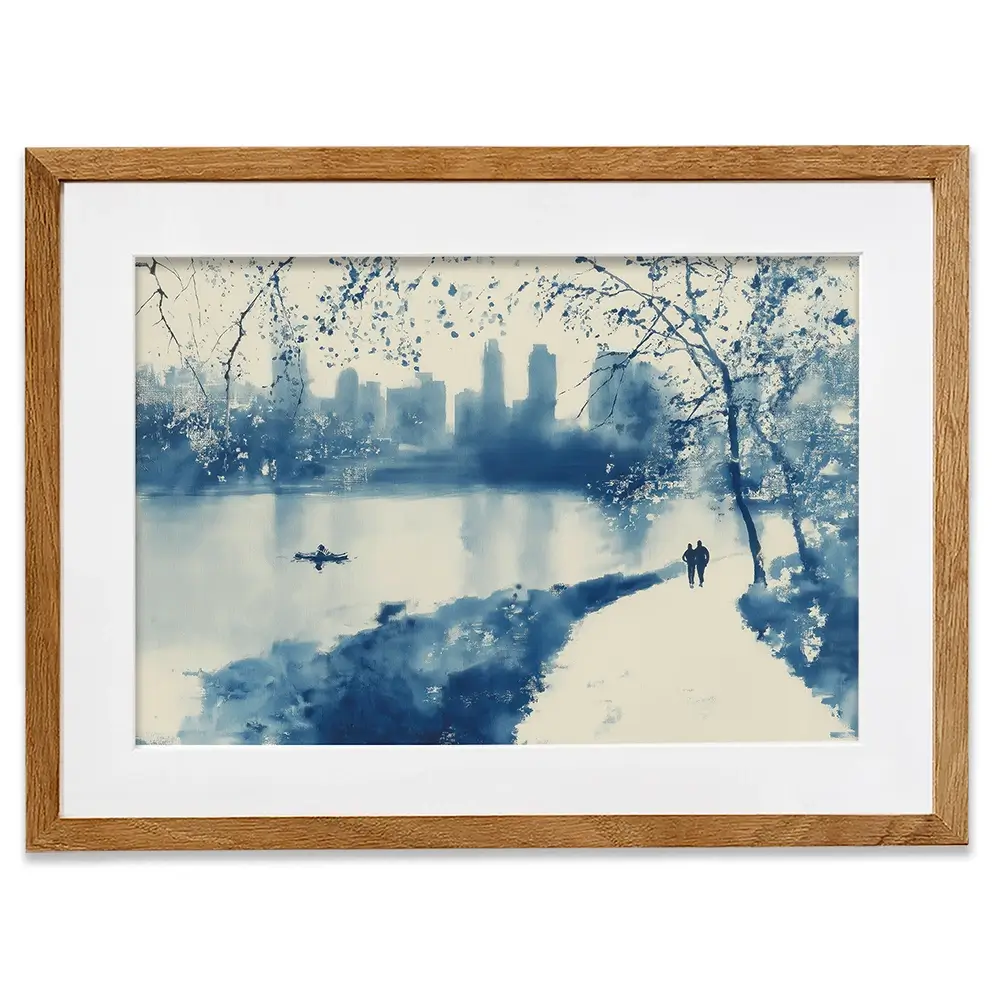 Central Park Lakeside Winter Path Framed Art Print Central Park Lakeside Winter Path Framed Art Print wall art product Chromatic Storm Studio