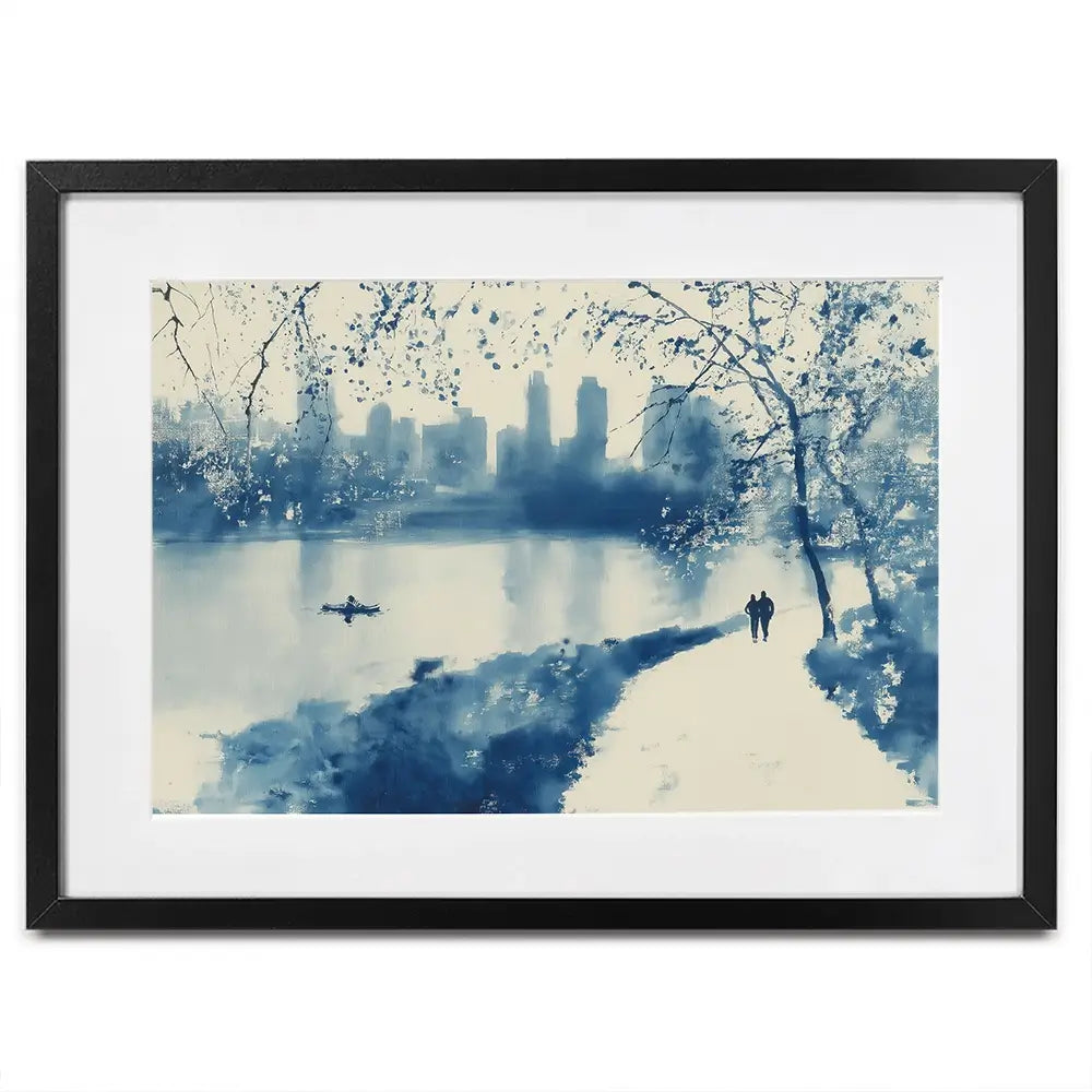 Central Park Lakeside Winter Path Framed Art Print Central Park Lakeside Winter Path Framed Art Print wall art product Chromatic Storm Studio
