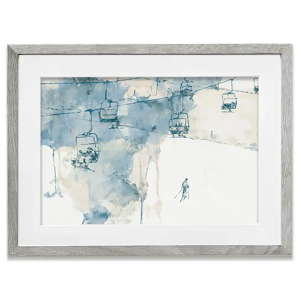 Chairlift And Solitary Skier Framed Art Print Chairlift And Solitary Skier Framed Art Print wall art product Chromatic Storm Studio