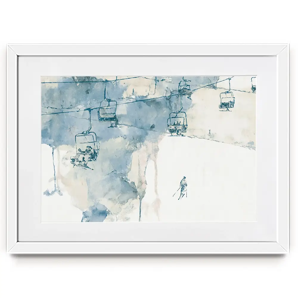 Chairlift And Solitary Skier Framed Art Print Chairlift And Solitary Skier Framed Art Print wall art product Chromatic Storm Studio